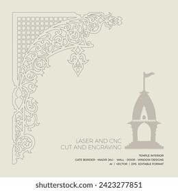 Diseño de corte por grabado láser y CNC para borde de puerta de templo, Mandir Jali, arco de partición para ilustrador de decoración de templo vector