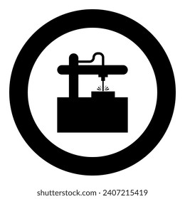 Laser CNC machine for engraving device equipment for cutting use beam icon in circle round black color vector illustration image solid outline style