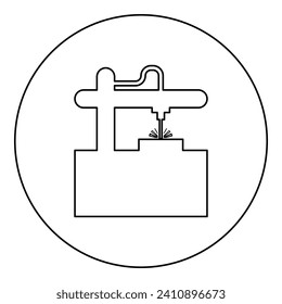 Laser CNC machine for engraving device equipment for cutting use beam icon in circle round black color vector illustration image outline contour line thin style