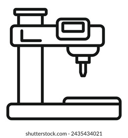 Vector de contorno de icono de máquina cnc láser. Trabajos de calibración de metales. Diseño de equipos