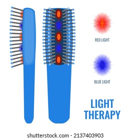 Laser comb device for hair regrowth. Red light therapy brush for hair restoration in androgenetic alopecia. Medical concept. Vector illustration.