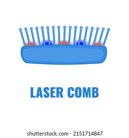Laser comb device for hair regrowth. Red light therapy brush for hair restoration in androgenetic alopecia. Medical concept. Vector illustration.