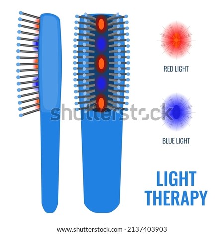 Laser comb device for hair regrowth. Red light therapy brush for hair restoration in androgenetic alopecia. Medical concept. Vector illustration.