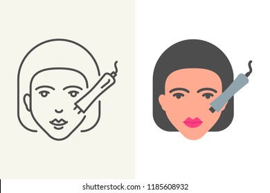 Laser cosmetology procedure icon flat and outline style