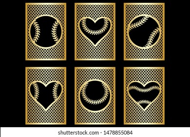 laser cut Baseball invitation cards template set. 
Interior panels, sports screen, vector.