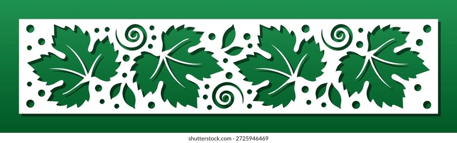 Borde cortado por láser para decoración. Marcador de papel, divisor, panel. CNC de corte o grabado. Patrón floral con hojas de arce. Elemento aislado de Vector. Interior del hogar, arte de la pared, papel de fondo de bricolaje