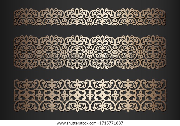 Laser cut borders with lace pattern, vector.\
Element for decor, cutting\
template.