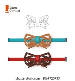 Laser cut bow-tie template for DIY. Vector silhouette with cute cat ears for cutting a bow tie on a cnc, lathe made of wood, metal, plastic. Funny idea of design of a stylish accessory