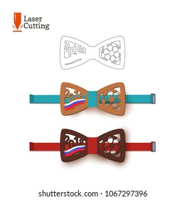 Laser cut bow-tie template souvenir for world football cup 2018 with Russian flag. Vector silhouette for cutting on a lathe made of wood, metal, plastic. Design of a sports accessory for a soccer fan.