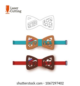 Laser cut bow-tie template souvenir for world football cup 2018 with Russian flag. Vector silhouette for cutting on a lathe made of wood, metal, plastic. Design of a sports accessory for a soccer fan.