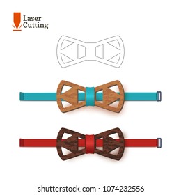 Laser cut bow-tie template. Vector silhouette for cutting a bow tie on a lathe made of wood, metal, plastic. The idea of design of a stylish accessory.