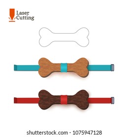 Laser cut bow-tie template whith bone symbol. Vector silhouette for cutting a bow tie on a lathe made of wood, metal, plastic. The creative idea of design of a stylish and funny accessory.