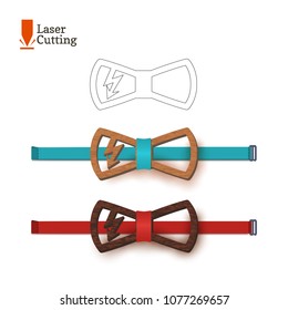 Laser cut bow-tie template whith flash symbol. Vector silhouette for cutting a bow tie on a lathe made of wood, metal, plastic. The idea of design of a stylish accessory whith lightning energy sign