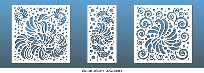 Laser cut  card background or decorative panels for home decor. CNC cut stencil.  Paper craft, wall art, room divider screens, balcony or fence panels. Modern geometric design. Vector illustration