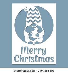 Laser cut card, Gnome Christmas greeting card, cutting template.