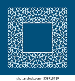 Laser cut card with hearts. Laser cutting template for diy, greeting cards, envelopes, wedding invitations, decorative elements. Photo frame with hearts for paper cutting