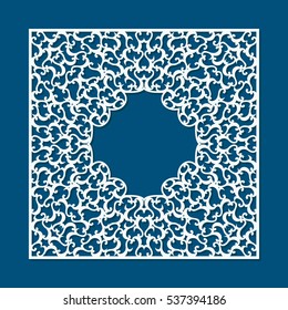 Laser cut card with swirls. Laser cutting template for diy, greeting cards, envelopes, wedding invitations, decorative elements. Photo frame for paper cutting.