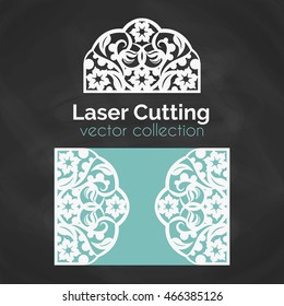Laser Cut Card. Template For Laser Cutting. Cutout Illustration With Floral Ornament. Die Cut Wedding Invitation Card. Vector Envelope design.