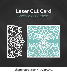 Laser Cut Card. Template For Laser Cutting. Cutout Illustration With Abstract Decoration. Die Cut Wedding Invitation Card.