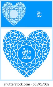 Laser Cut Card Template with Heart Silhouette. Lacy Envelope for Wedding Invitation, Valentine