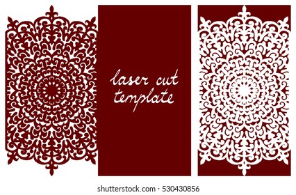 Laser Cut Card Template. Wedding Invitation Envelope. Lacy Flourish Mandala Cutout