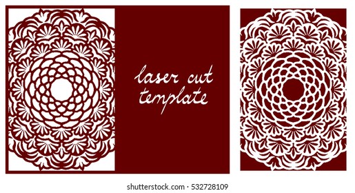 Laser Cut Card Template. Wedding Invitation Envelope. Lacy Flourish Mandala Cutout