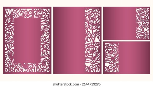 Laser Cut Cards Set With Peonies Floral Cutout Pattern.