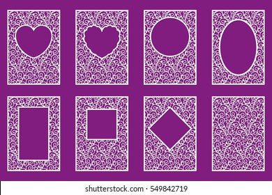 Laser cut cards set. Wedding invitation or greeting card templates for cutting with lace pattern. Template for interior design. Image suitable for laser cutting, plotter cutting or printing.