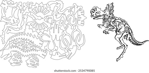 Sistema del Vector del dinosaurio de la ceratopsia del corte del laser, diseño fósil prehistórico para los proyectos del arte del CNC y del bricolaje