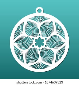 Laser cut Christmas balls  CNC cutting stencil with abstract floral pattern. Paper art, home Christmas decor, fretwork. Coaster or decorative pendant, vector illustration