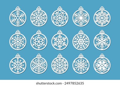 Laser cut Christmas baubles, Christmas New Year decorations set.