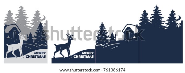 Laser Schneiden Weihnachtskarte Cutout Papier Frohe Stock Vektorgrafik Lizenzfrei 761386174