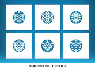 Laser cut Christmas card set with snoflake in the middle. Xmas template for cutting collection, vector.