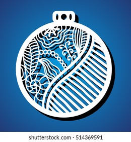 Laser cut christmas decoration vector design. Merry Christmas decoration for xmas tree. X-mas symbol for paper cutting, wood carving and christmas decorations. Christmas tree balls.
