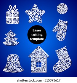 Laser cut christmas decoration vector design. Merry Christmas decoration for xmas tree. X-mas symbol for paper cutting, wood carving and christmas decorations.