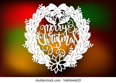 Laser cut Christmas holly wreath. Christmas decoration cutting template, vector.