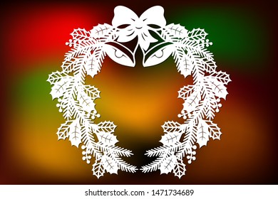 Laser cut Christmas holly wreath. Christmas decoration cutting template, vector.