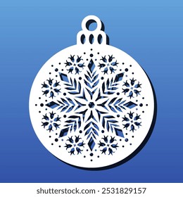 Ornamento de Natal com corte a laser, estêncil para corte ou gravação CNC.  Mandala de floco de neve de inverno, pingente, montanha-russa, decoração de Natal. Ilustração vetorial