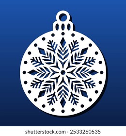 Laser cut Christmas ornament, stencil for CNC cutting or engraving.  Winter snowflake mandala, pendant, coaster, Christmas decoration. Vector illustration