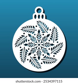 Laser cut Christmas ornament, stencil for CNC cutting or engraving.  Winter snowflake mandala, pendant, coaster, Christmas decoration. Vector illustration