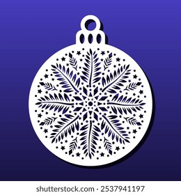 Ornamento de Natal com corte a laser, estêncil para corte ou gravação CNC.  Mandala de floco de neve de inverno, pingente, montanha-russa, decoração de Natal. Ilustração vetorial