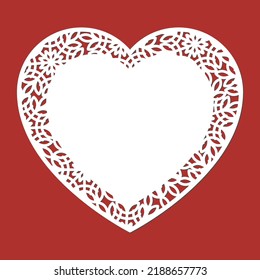 Laser cut Christmas template set. Heart with border of snowflakes. Winter photo frame. For New Years paper cards, scrapbooking. Vector illustration.
