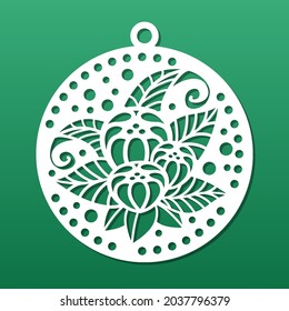 Laser cut coaster or decorative pendant. Stencil for cnc cutting. Floral art deco style, mandala design. Wall art panel, paper art, metal pendant, medallion, keychain breloque. Vector illustration