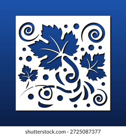 Montanha-russa cortada a laser com decoração de folhas de bordo. Corte de painel quadrado ou gravura cnc diy stencil. Fundo do cartão de corte de papel. tela interior da sala, arte de parede. Ilustração vetorial