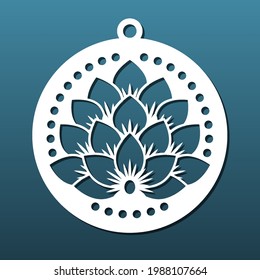 Laser cut coaster, pendant or decorative ball. CNC cutting machine stencil. Paper art, mandala circular design with floral pattern. Home decor, wall art panel, keychain. Vector illustration