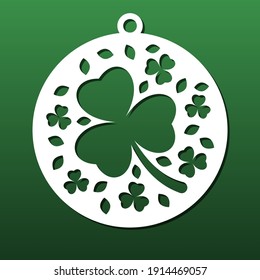 Laser cut coaster, wall art panel for cnc cutting. Floral pattern with clovers and traditional  Ireland shamrock. Home design, decorative element. Vector illustration