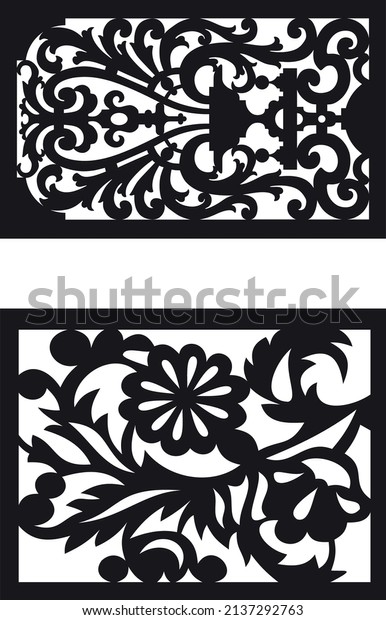 laser cut\
decoration doors,windows pattern design geometric,abstract floral\
motifs vector illustration stock\
