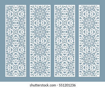 Laser cut decorative lace borders patterns. Set of bookmarks templates. Isolated design, eastern style elements. Ethnic arabic, indian, turkish ornament.