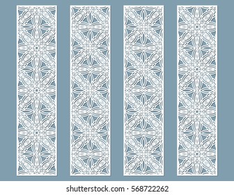 Laser cut decorative lace borders patterns. Set of bookmarks templates. Isolated design, eastern style elements. Ethnic arabic, indian, turkish ornament.