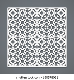 Laser cut decorative panel with oriental ornament. Vector geometric pattern.